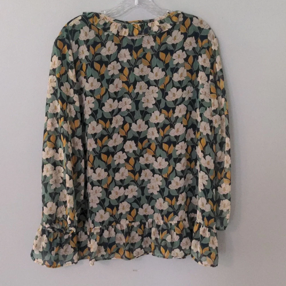 EUC✨ DANIEL RAINN navy women's XL Camila Ruffle Detail 3/4 sleeve Blouse - Picture 9 of 17